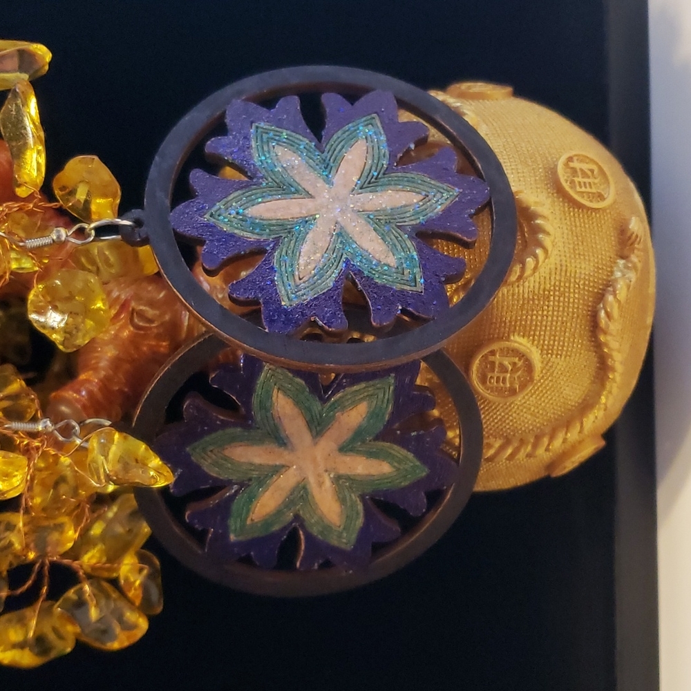 Colorful Sparkly wooden earrings